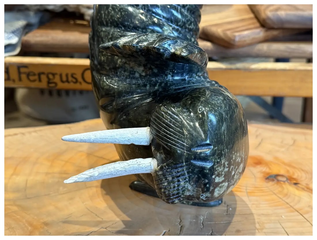 1960s Soapstone Dancing Walrus by Peter Parr 10.5 Inches – Cape Dorset, Nu - 3