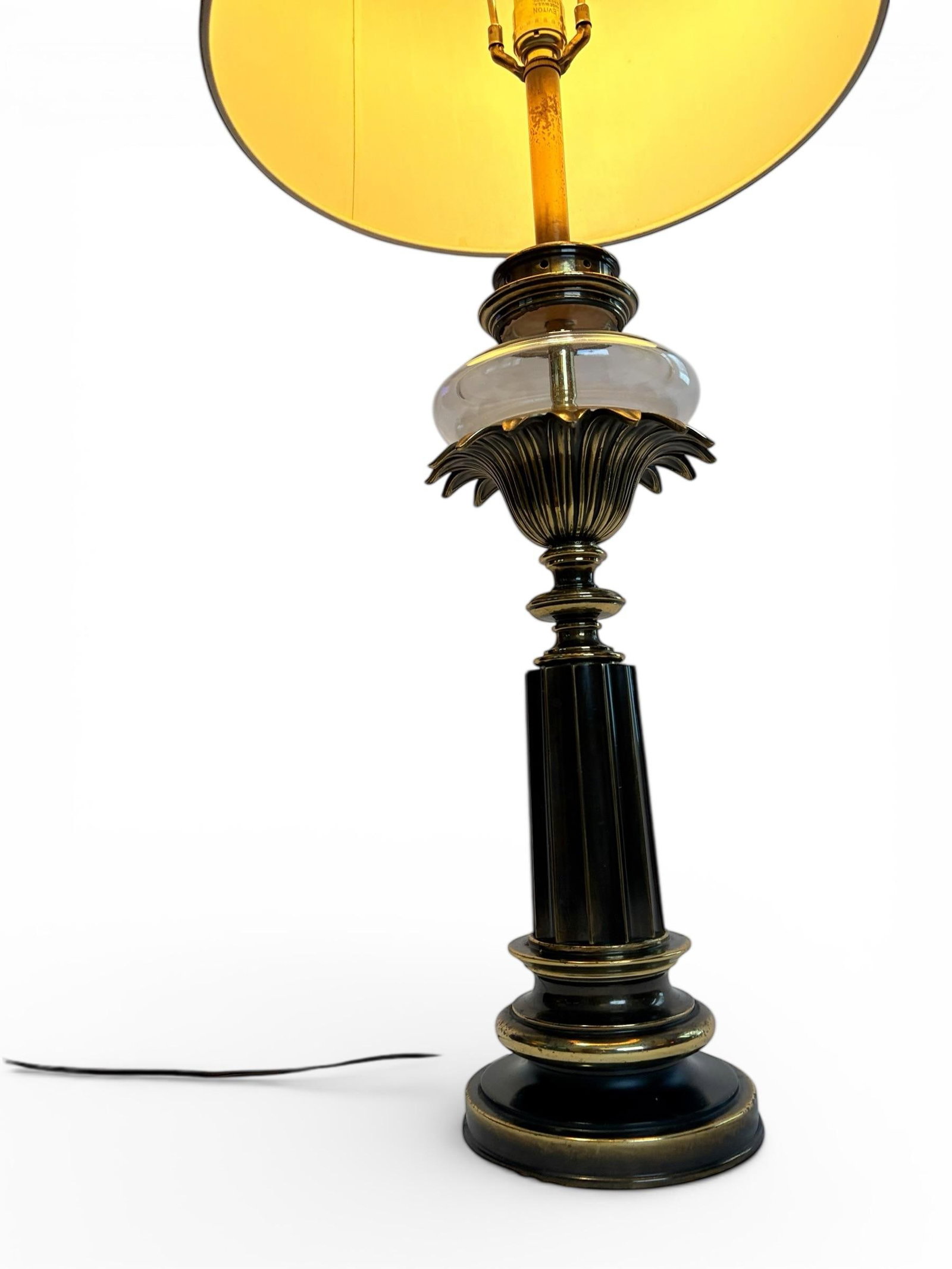 1960s MCM Neoclassical Column, Torchiere Stiffel Table Lamp, French Empire Style, Brass Finish & Gla - 12