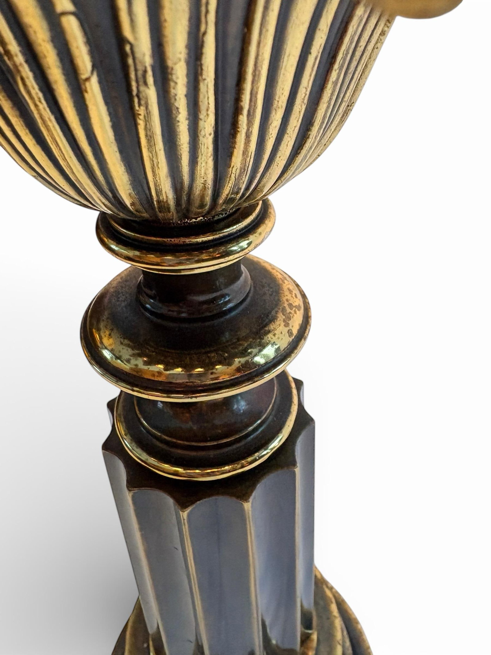 1960s MCM Neoclassical Column, Torchiere Stiffel Table Lamp, French Empire Style, Brass Finish & Gla - 4