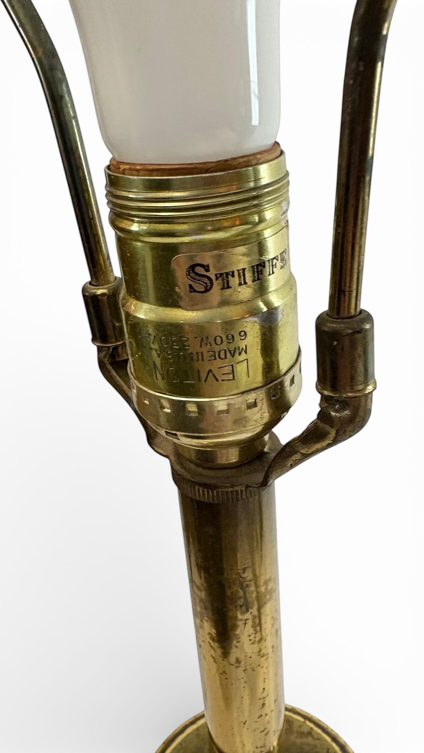 1960s MCM Neoclassical Column, Torchiere Stiffel Table Lamp, French Empire Style, Brass Finish & Gla - 5