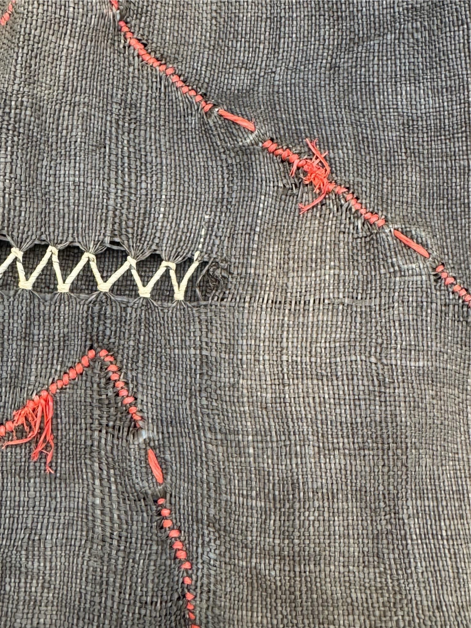 Vintage African Kuba Mud Cloth With Cowrie Shells and Orange Seed Beads in a Geometric Design - 10