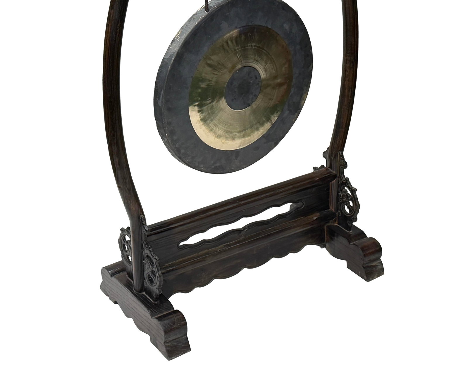 Chinese Distressed Brown Dragon Head Wood Figure Gong Display Rack - 6