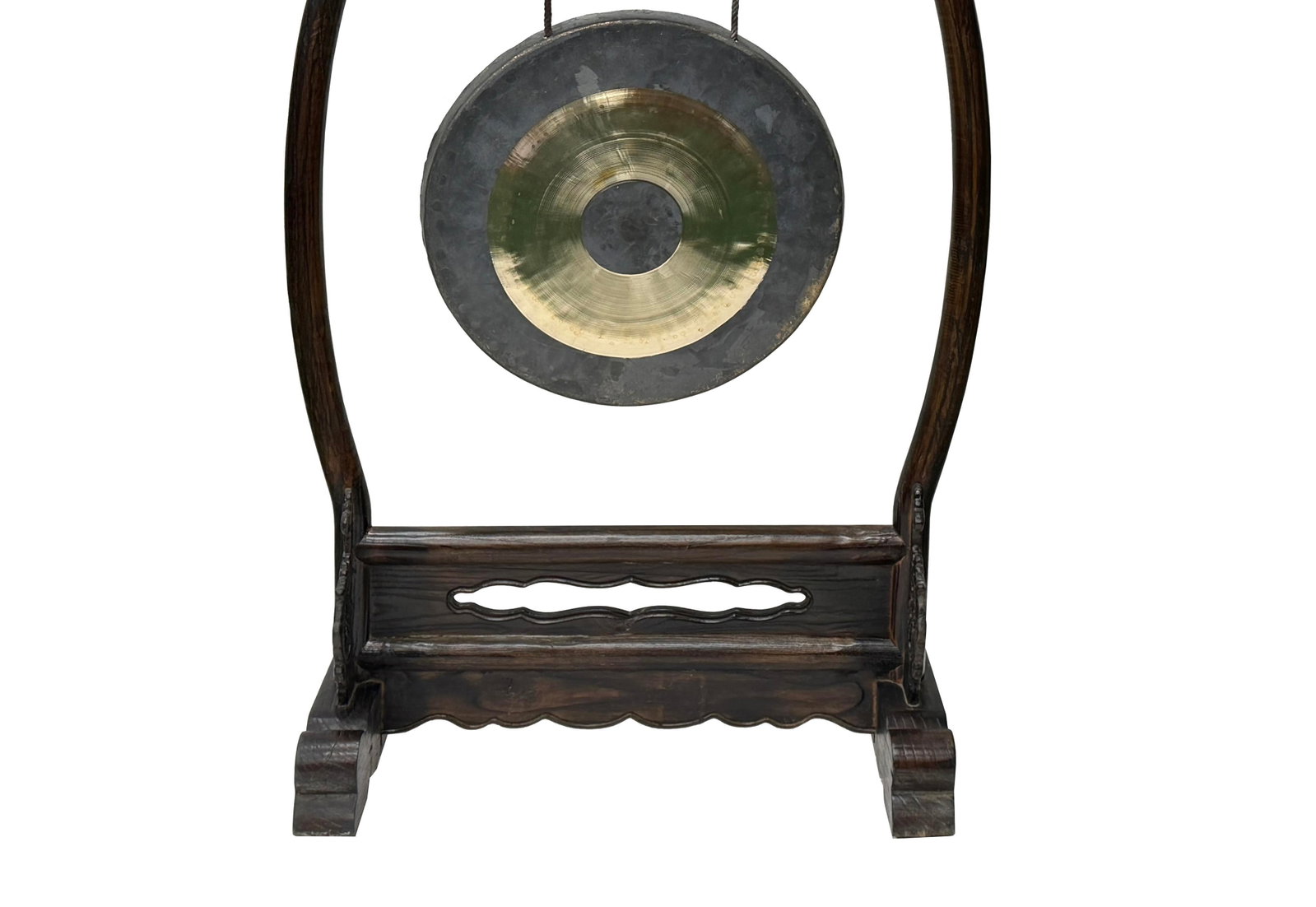 Chinese Distressed Brown Dragon Head Wood Figure Gong Display Rack - 7