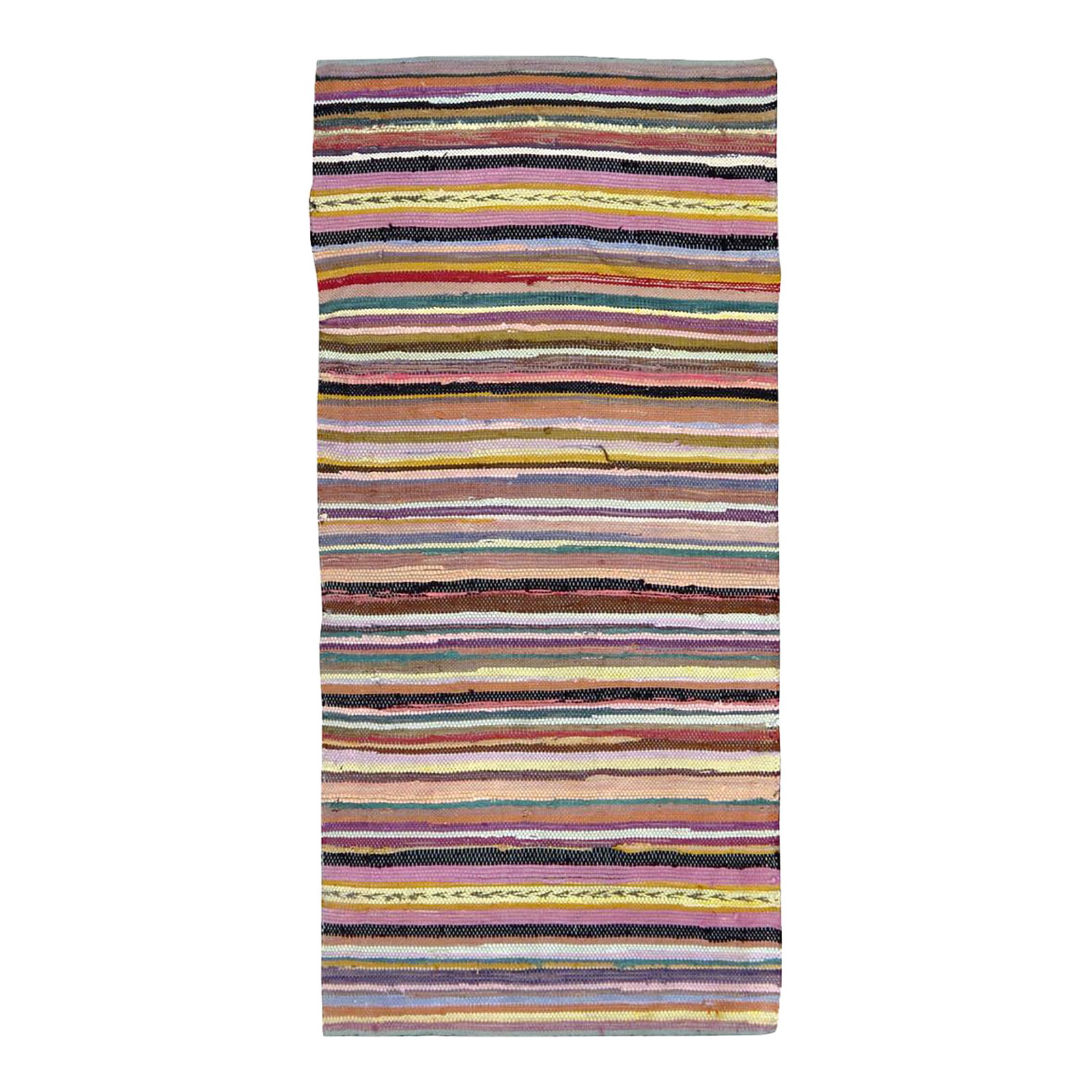 Galerie Shabab Collection Mid-20th Century American Rag Throw Rug: A vintage American Rag throw rug handmade during the Mid-20 century. Measures: 2' 1" x 4' 5" Condition: Alterations: Original Condition Unaltered Imperfections: Some Imperfections Condition Notes: