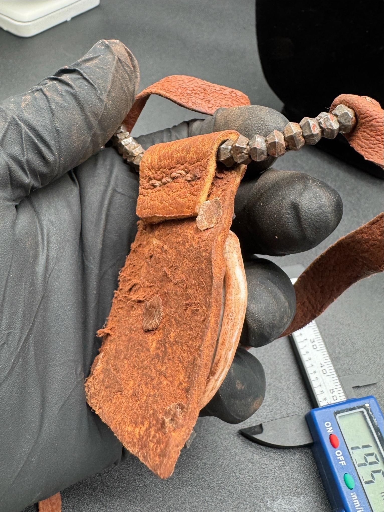 1970s Himba Tribe Necklace, Leather, Shell, Iron - 12