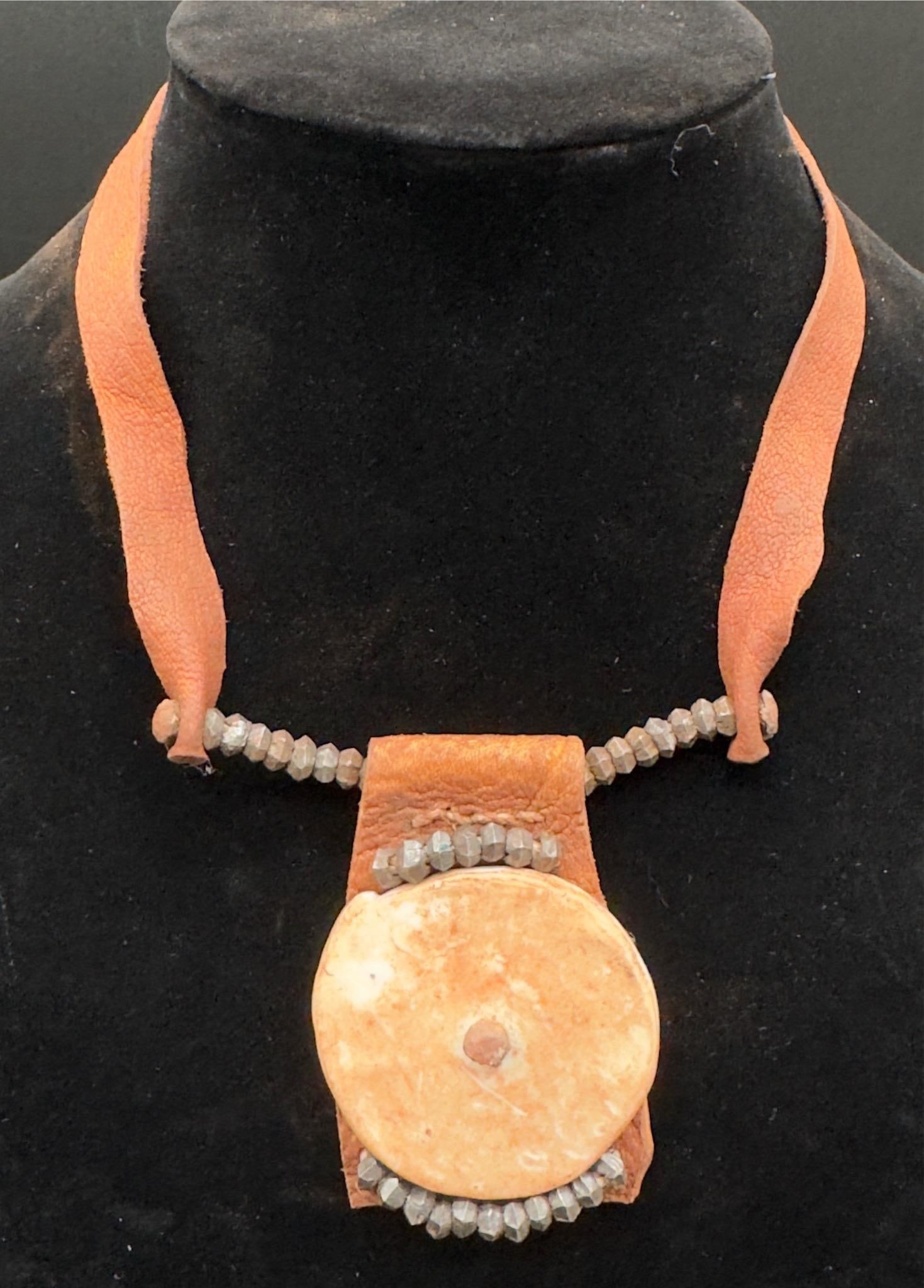 1970s Himba Tribe Necklace, Leather, Shell, Iron - 2