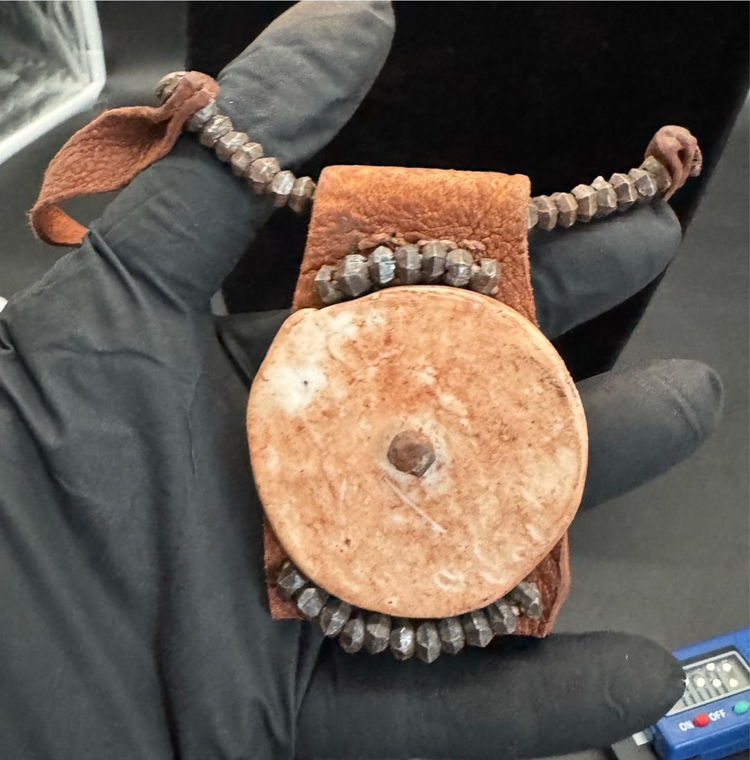 1970s Himba Tribe Necklace, Leather, Shell, Iron - 5