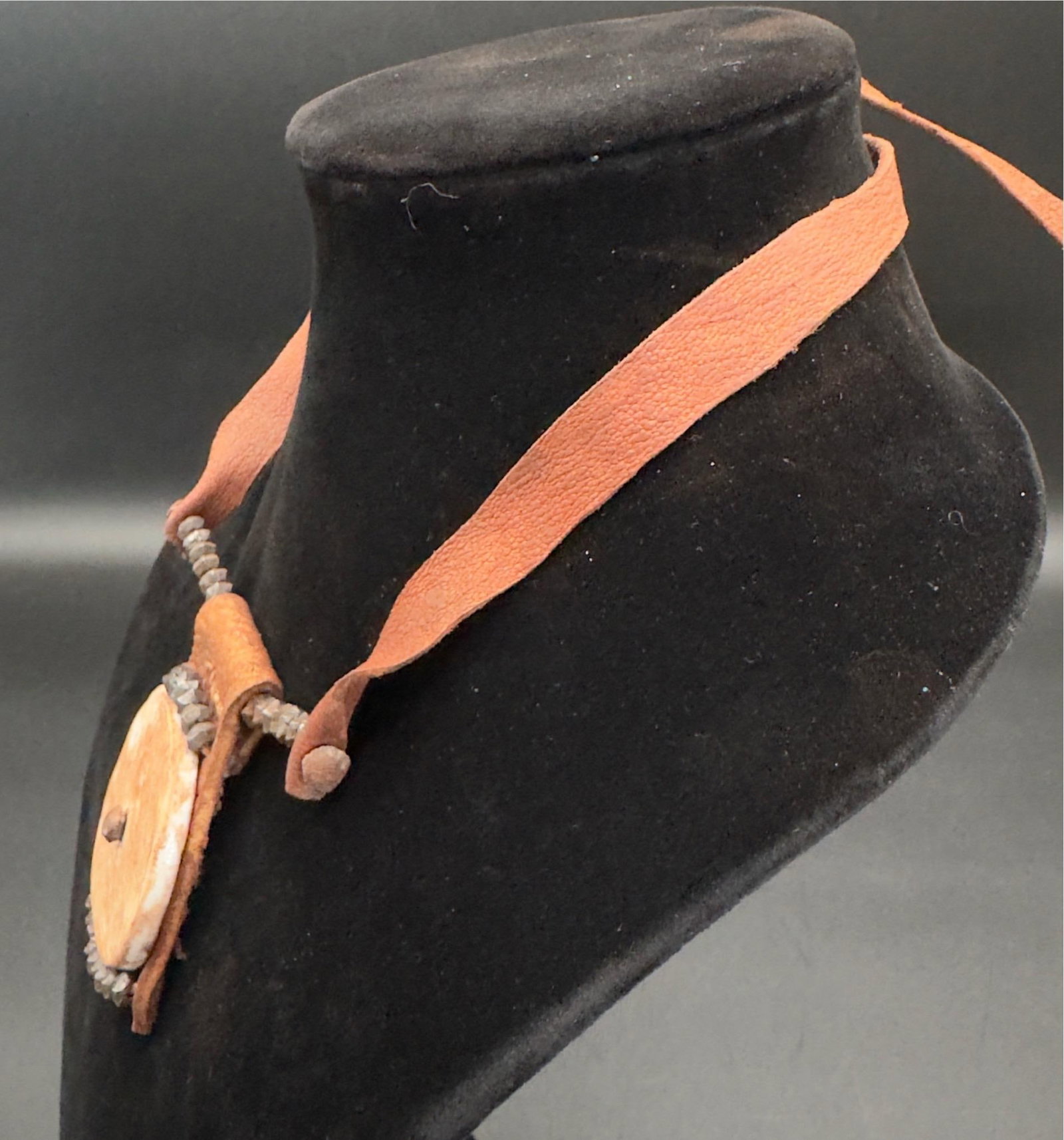 1970s Himba Tribe Necklace, Leather, Shell, Iron - 7
