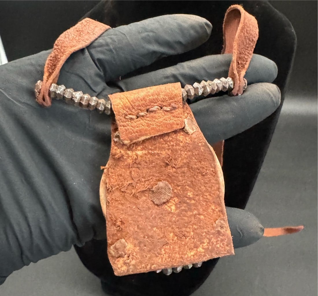 1970s Himba Tribe Necklace, Leather, Shell, Iron - 8