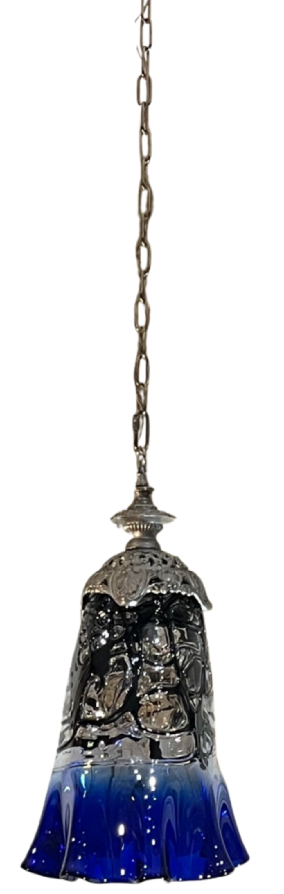 Vintage Fazzoletto Cobalt Blue Black Fenestrated Art Glass Pendant Light - 14