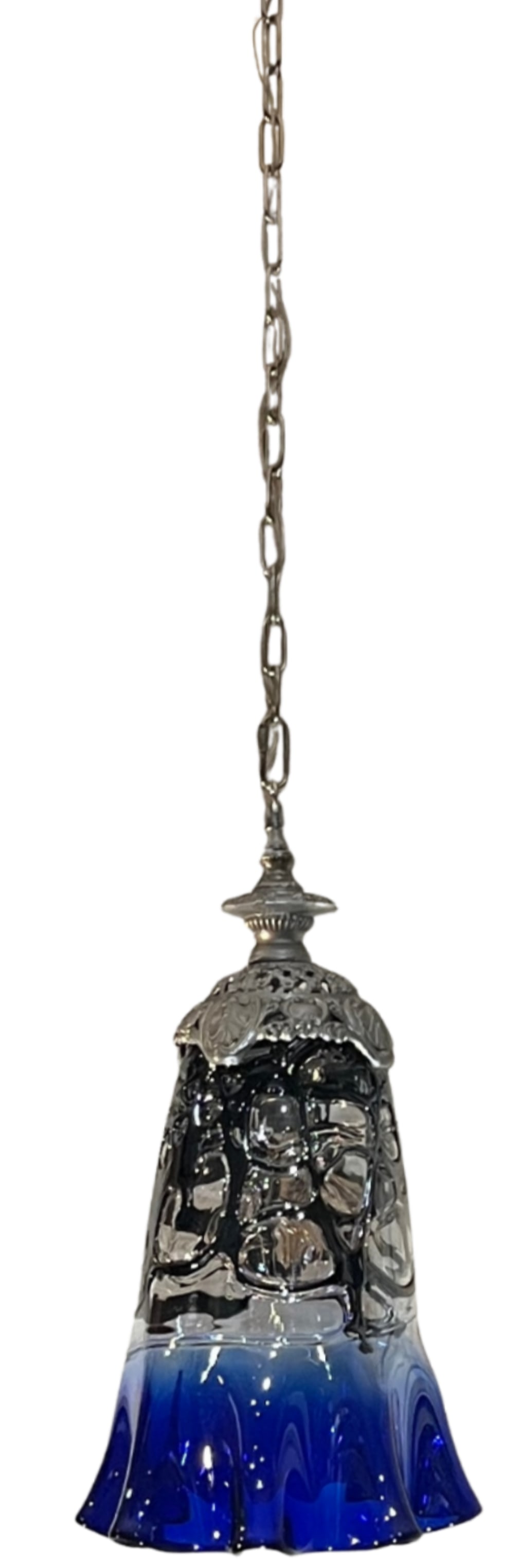 Vintage Fazzoletto Cobalt Blue Black Fenestrated Art Glass Pendant Light - 7
