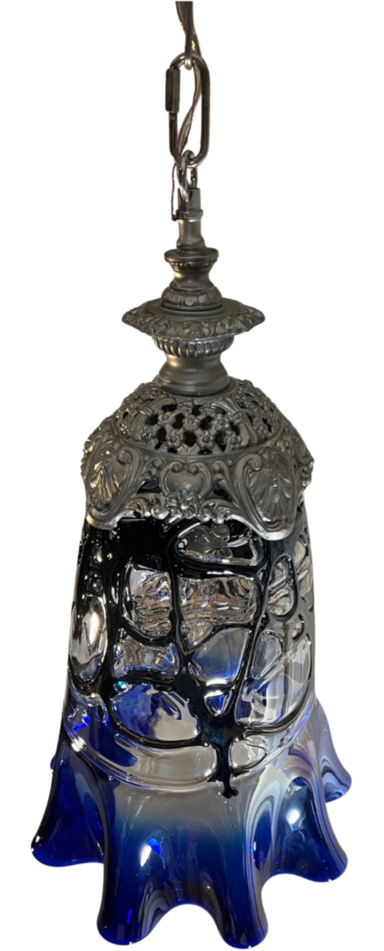 Vintage Fazzoletto Cobalt Blue Black Fenestrated Art Glass Pendant Light - 9