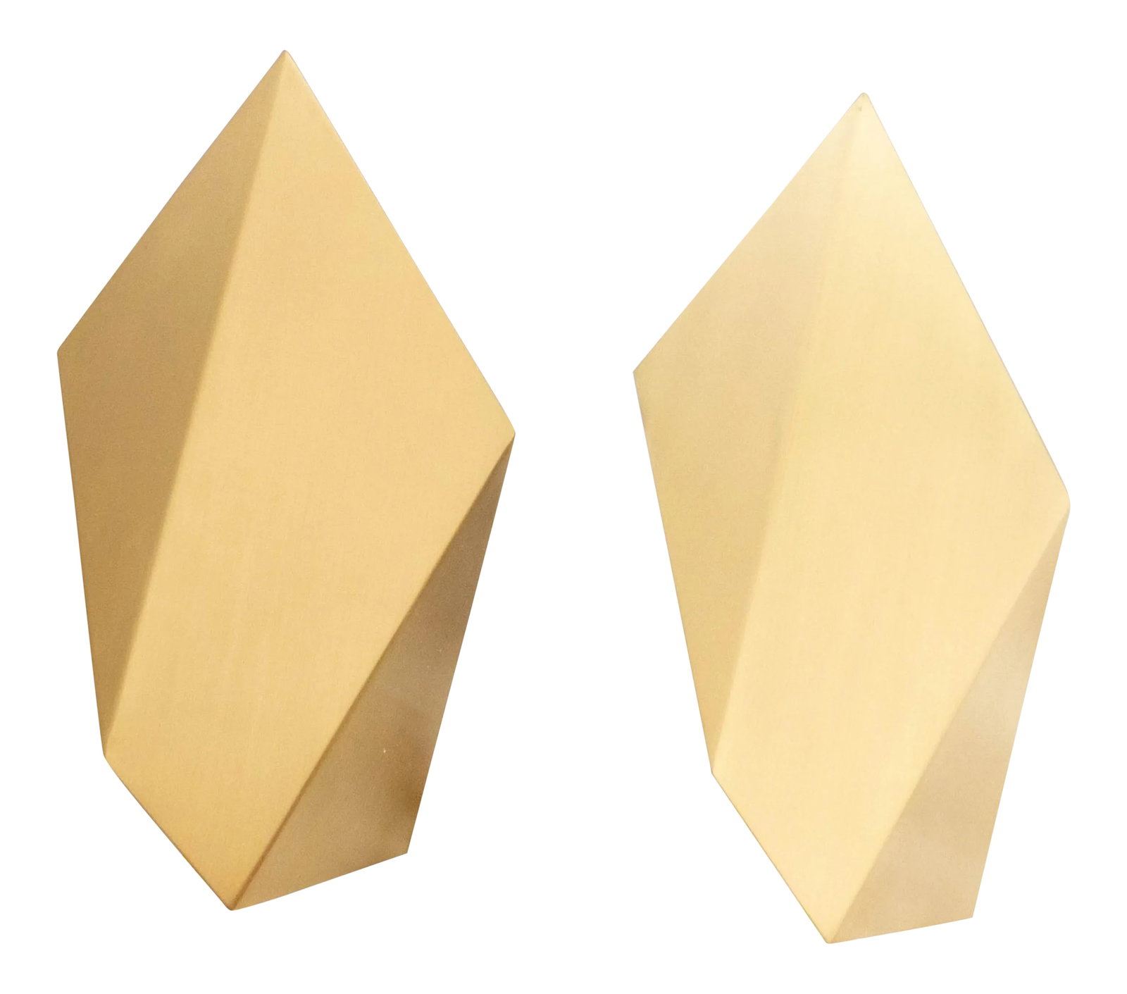 Pair of Contemporary Brass Abstract Folded Sconces: A pair of modern brass sconces by CTO Lighting, designed as an abstract leaf, shaped with two simple folds. It suits group installations and the rotatable shade allows for the shapes to be played