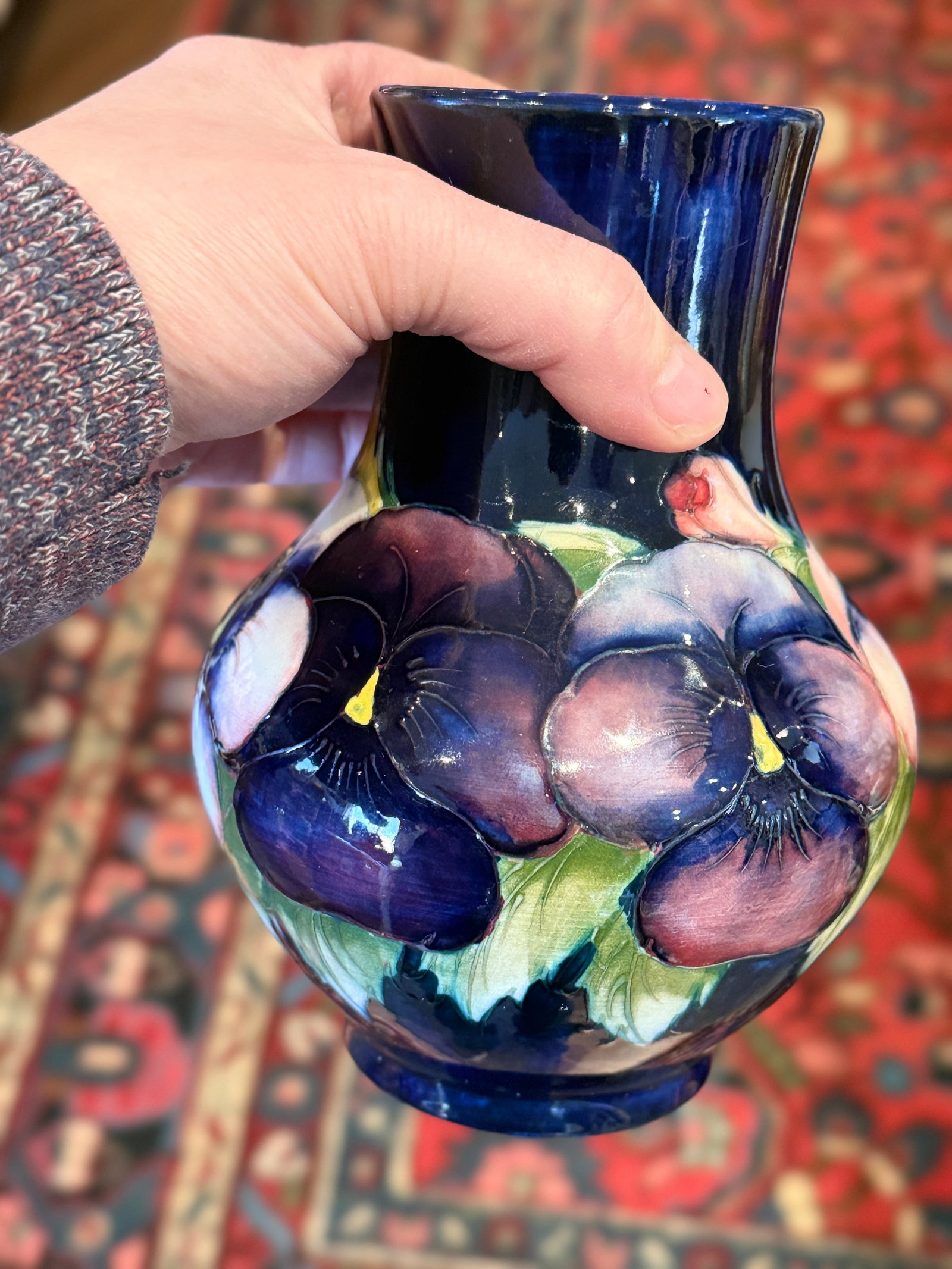 Vintage Moorcroft Pansy Vase 7 Inch Floral Design - 5
