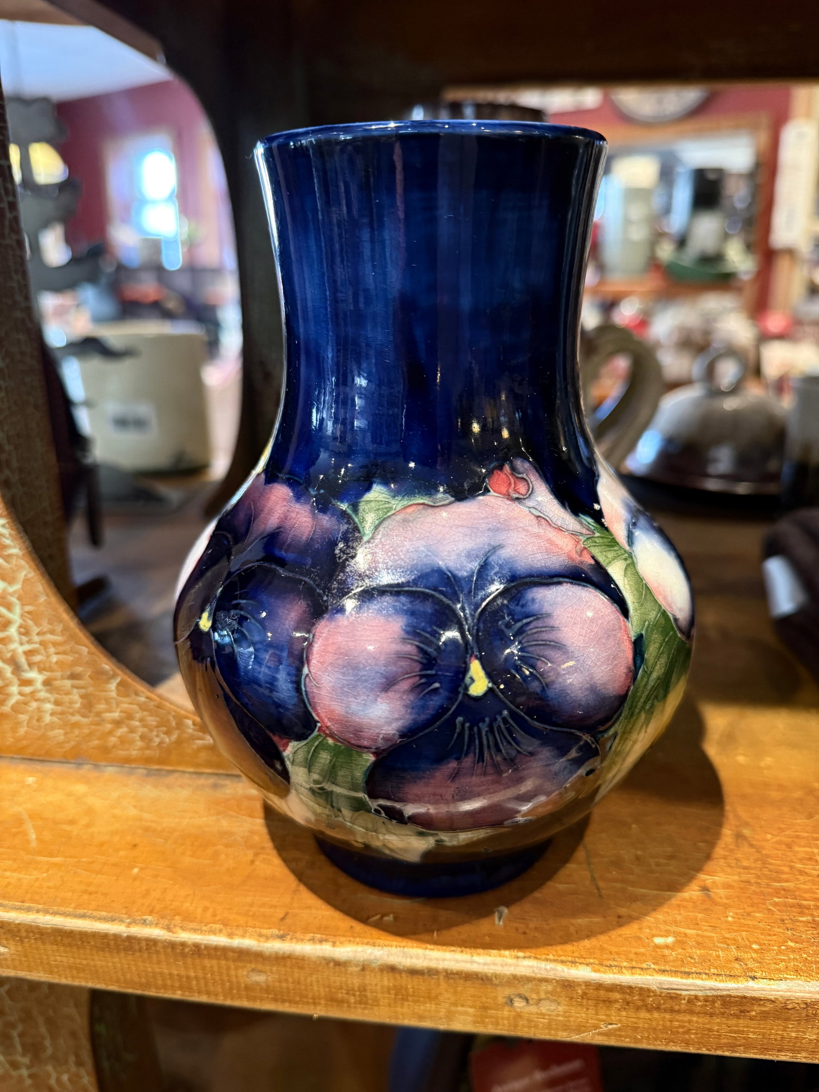 Vintage Moorcroft Pansy Vase 7 Inch Floral Design - 7