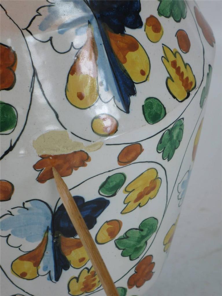 1900 Large Table Lamp Art Deco Italy Capodimonte Hand Thrown & Painted Porcelain - 11