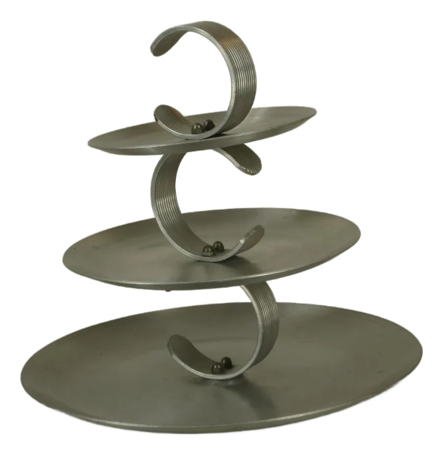 19th Century Serving Tray Mullti-tear Hand Wrought Aluminum Mid Century Modern (1 of 12)