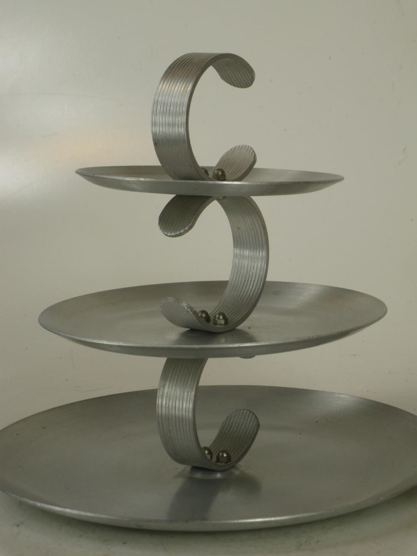 19th Century Serving Tray Mullti-tear Hand Wrought Aluminum Mid Century Modern - 5