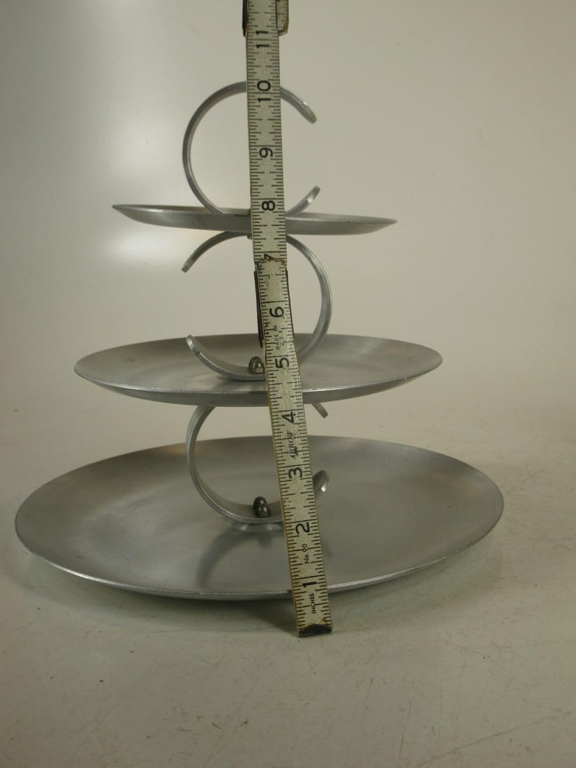 19th Century Serving Tray Mullti-tear Hand Wrought Aluminum Mid Century Modern - 6