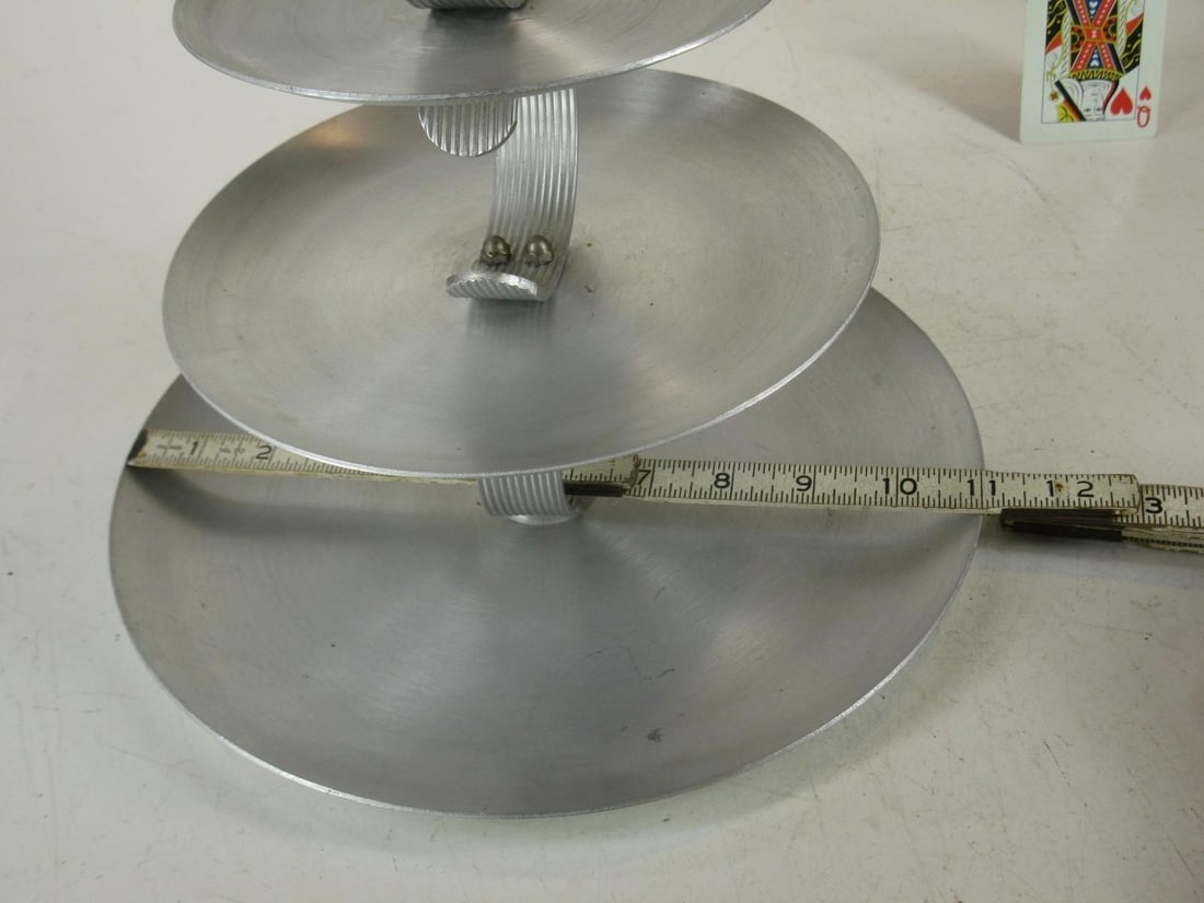 19th Century Serving Tray Mullti-tear Hand Wrought Aluminum Mid Century Modern - 9