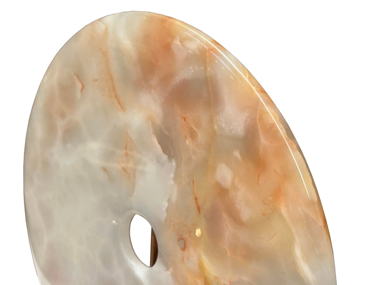 11.75" Natural White Brown Onyx Stone Round Fengshui Home Decor Display - 10