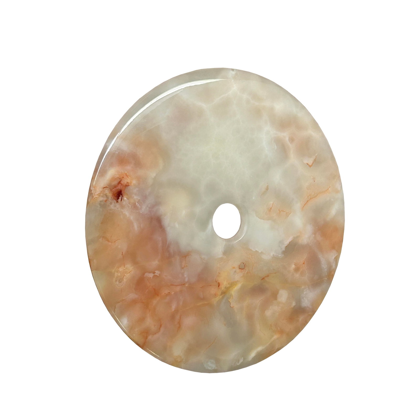 11.75" Natural White Brown Onyx Stone Round Fengshui Home Decor Display - 11