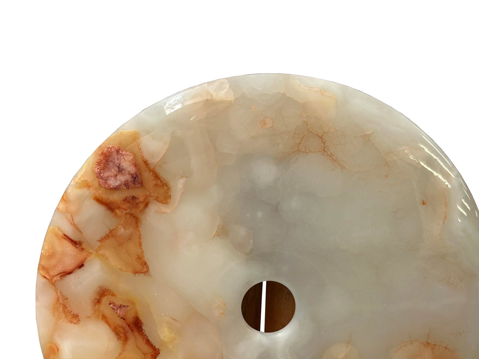11.75" Natural White Brown Onyx Stone Round Fengshui Home Decor Display - 12