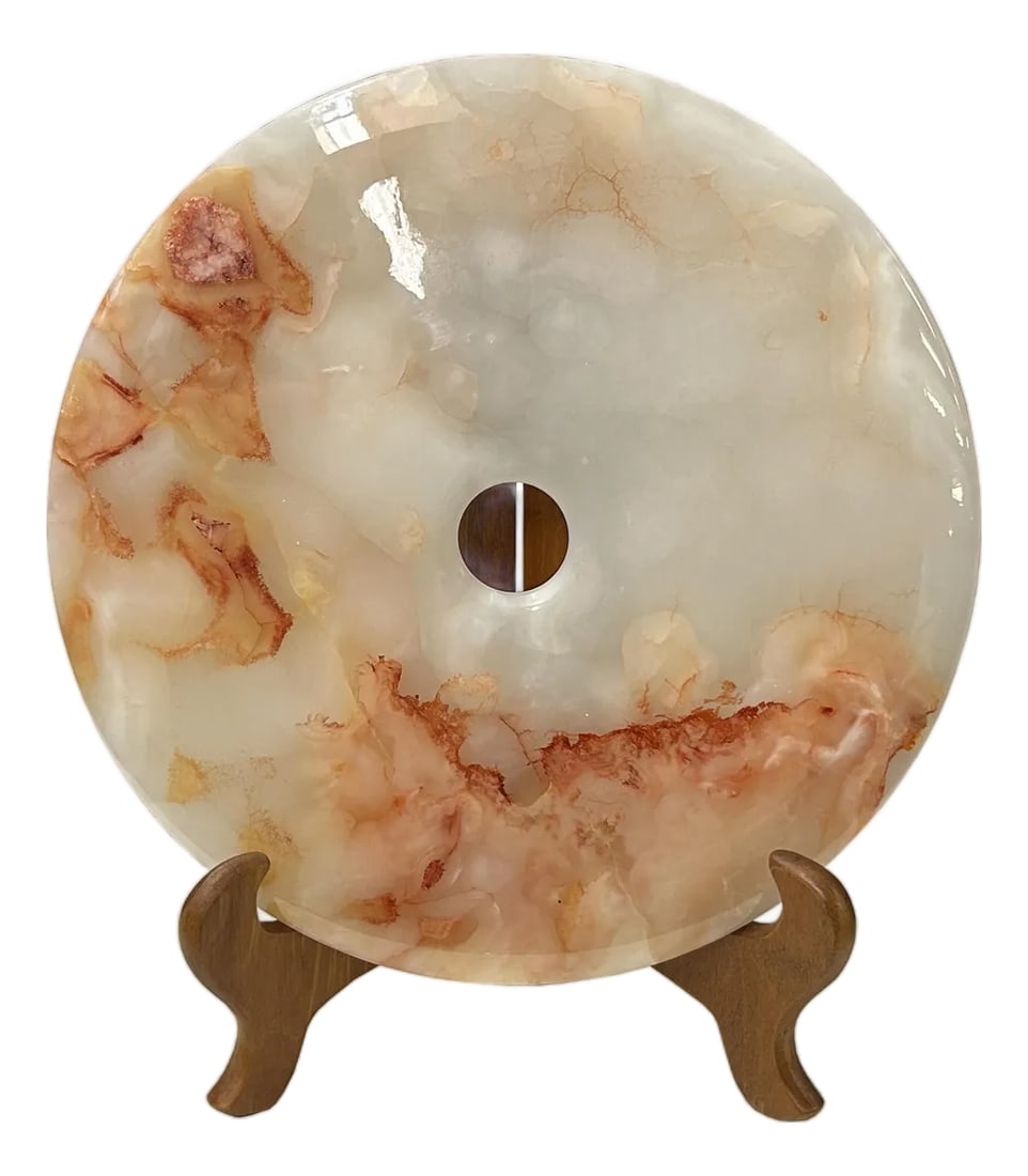 11.75" Natural White Brown Onyx Stone Round Fengshui Home Decor Display (1 of 13)