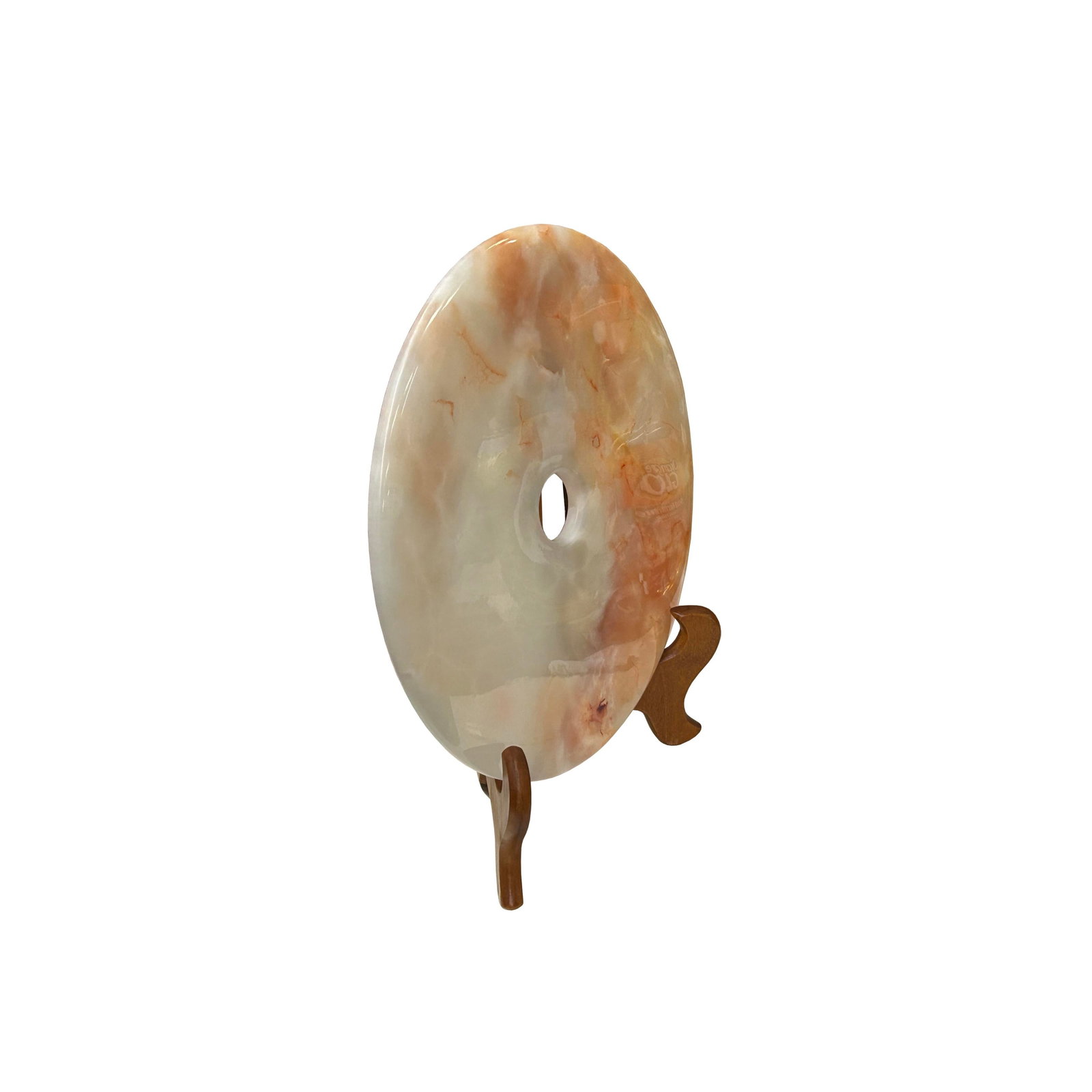 11.75" Natural White Brown Onyx Stone Round Fengshui Home Decor Display - 2