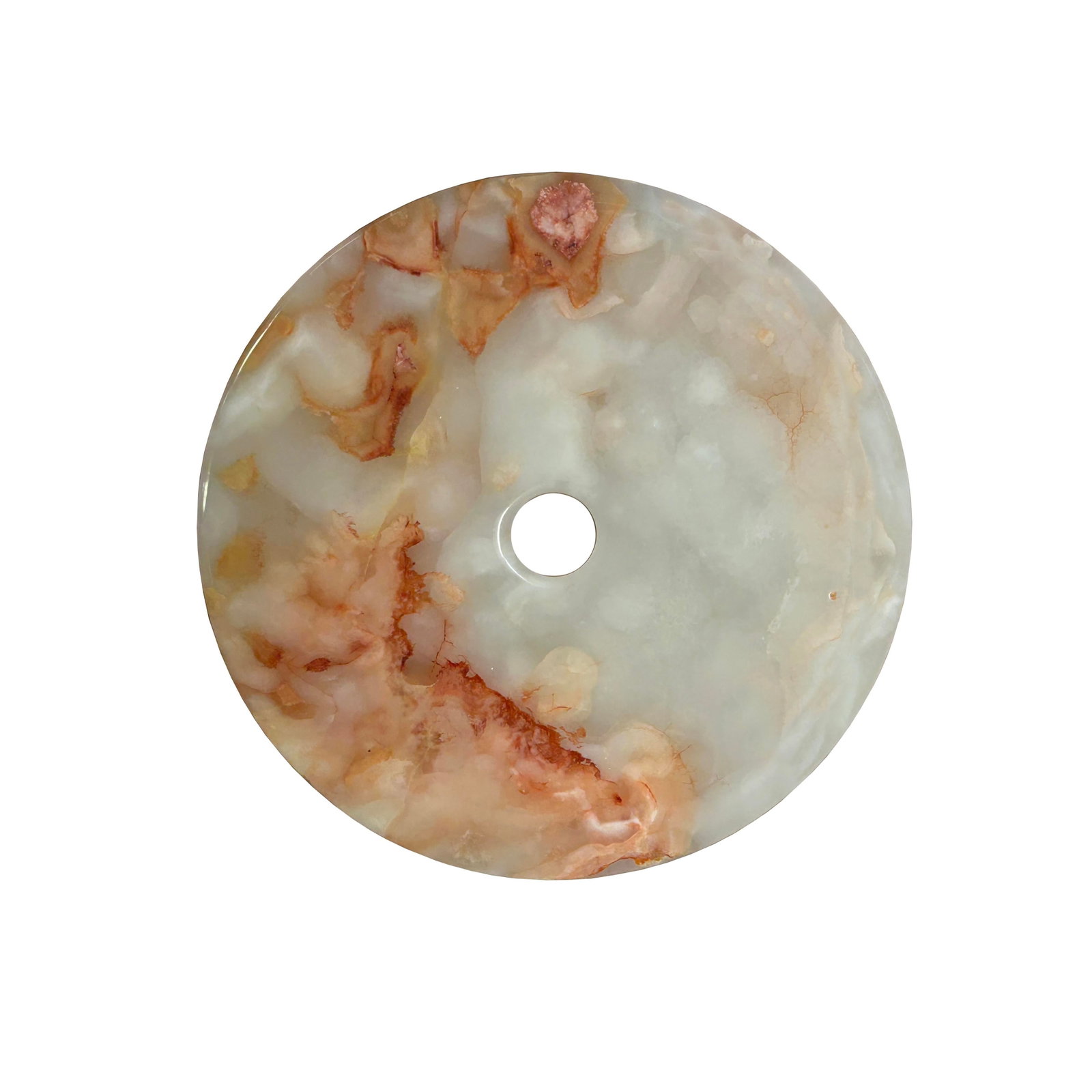 11.75" Natural White Brown Onyx Stone Round Fengshui Home Decor Display - 4