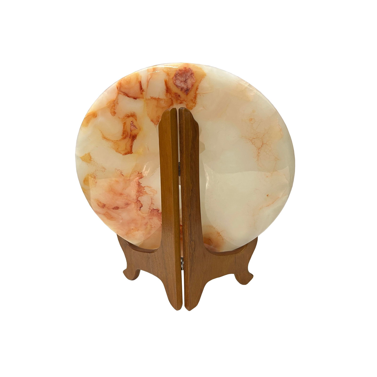 11.75" Natural White Brown Onyx Stone Round Fengshui Home Decor Display - 5