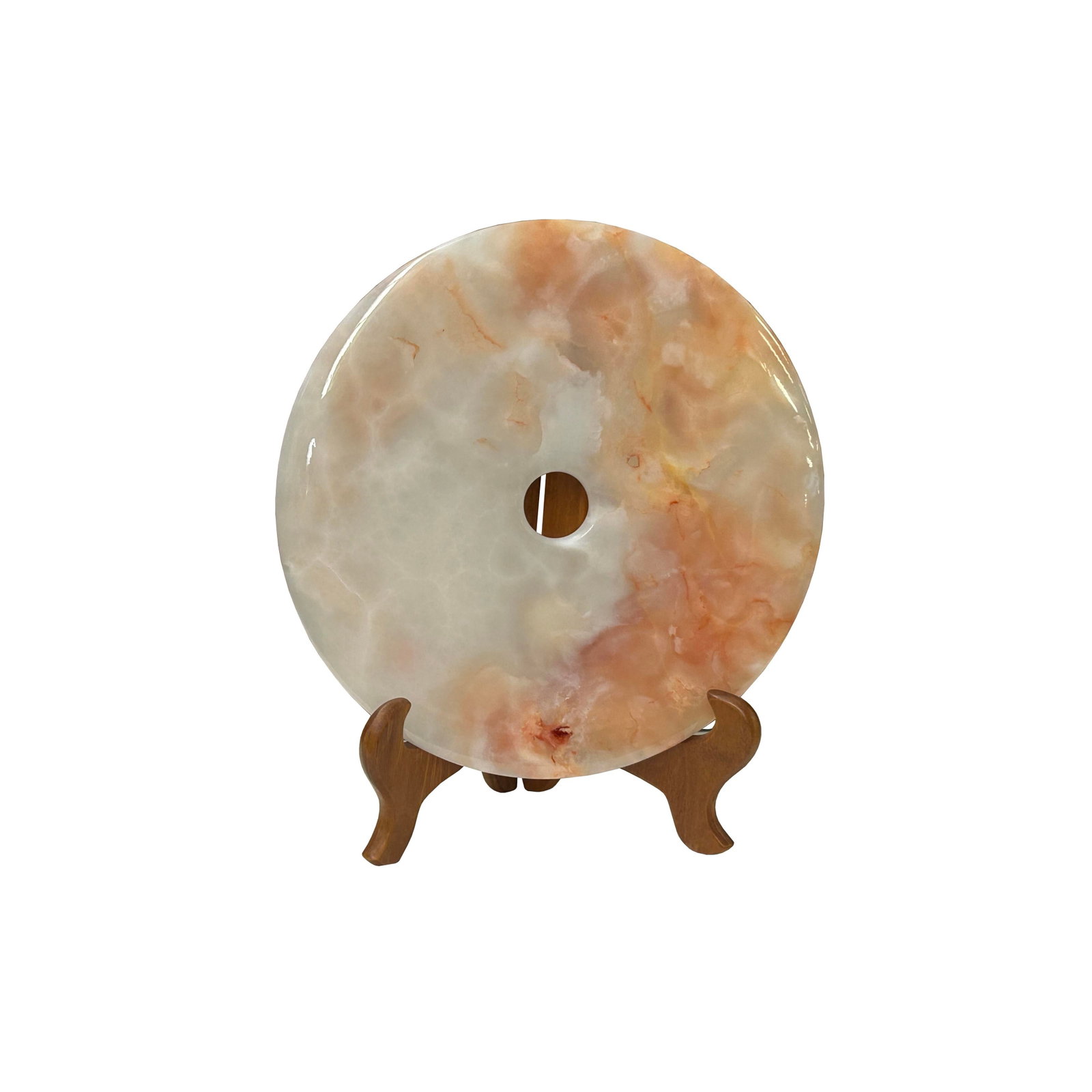 11.75" Natural White Brown Onyx Stone Round Fengshui Home Decor Display - 6