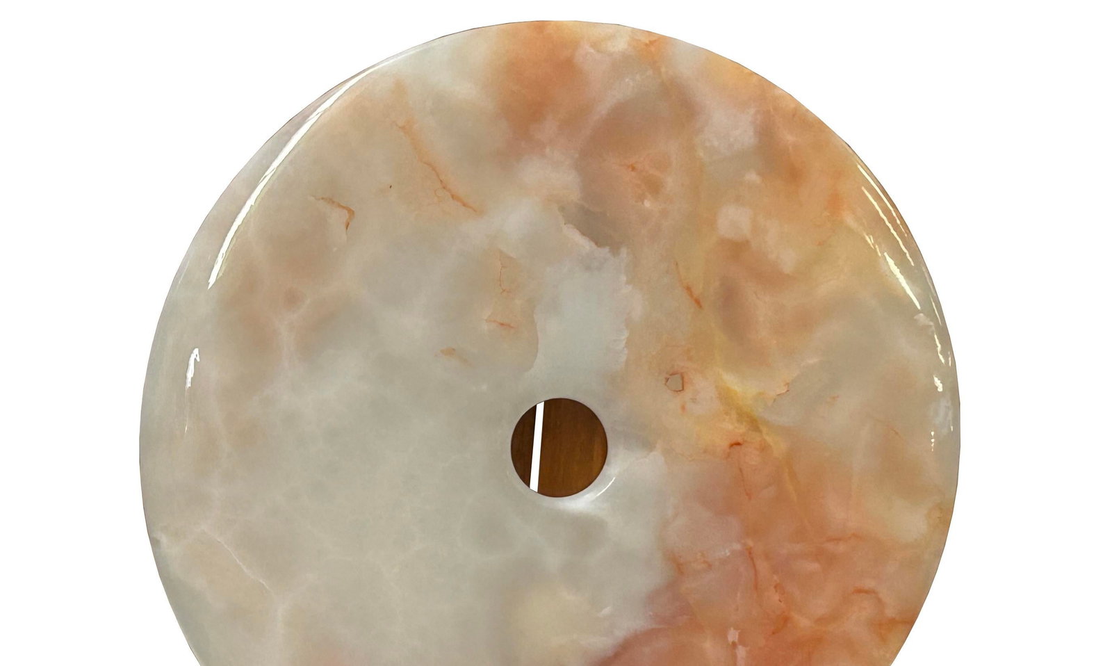 11.75" Natural White Brown Onyx Stone Round Fengshui Home Decor Display - 7