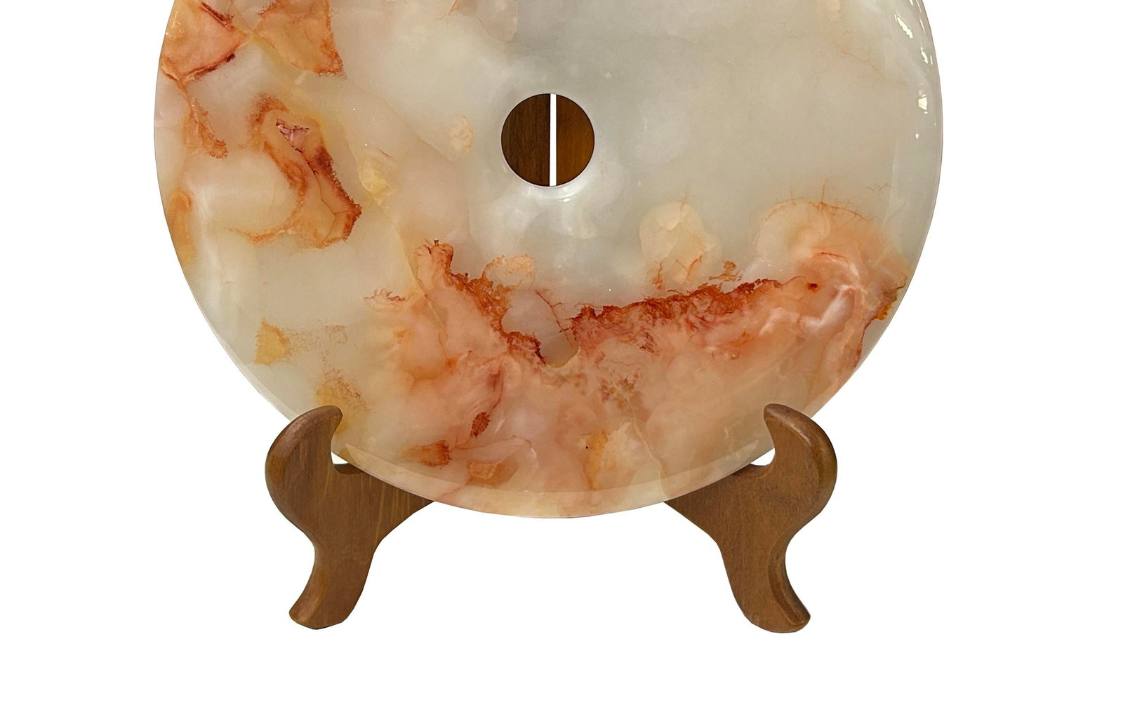 11.75" Natural White Brown Onyx Stone Round Fengshui Home Decor Display - 8