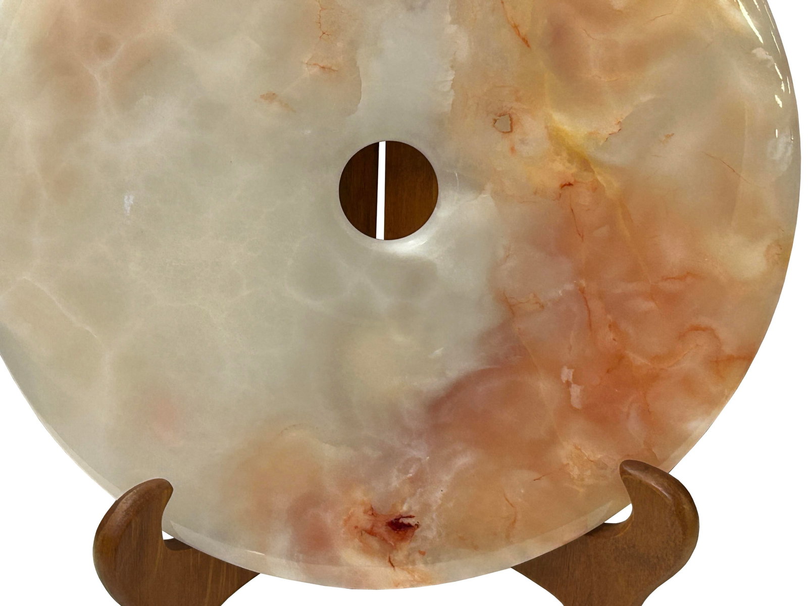 11.75" Natural White Brown Onyx Stone Round Fengshui Home Decor Display - 9