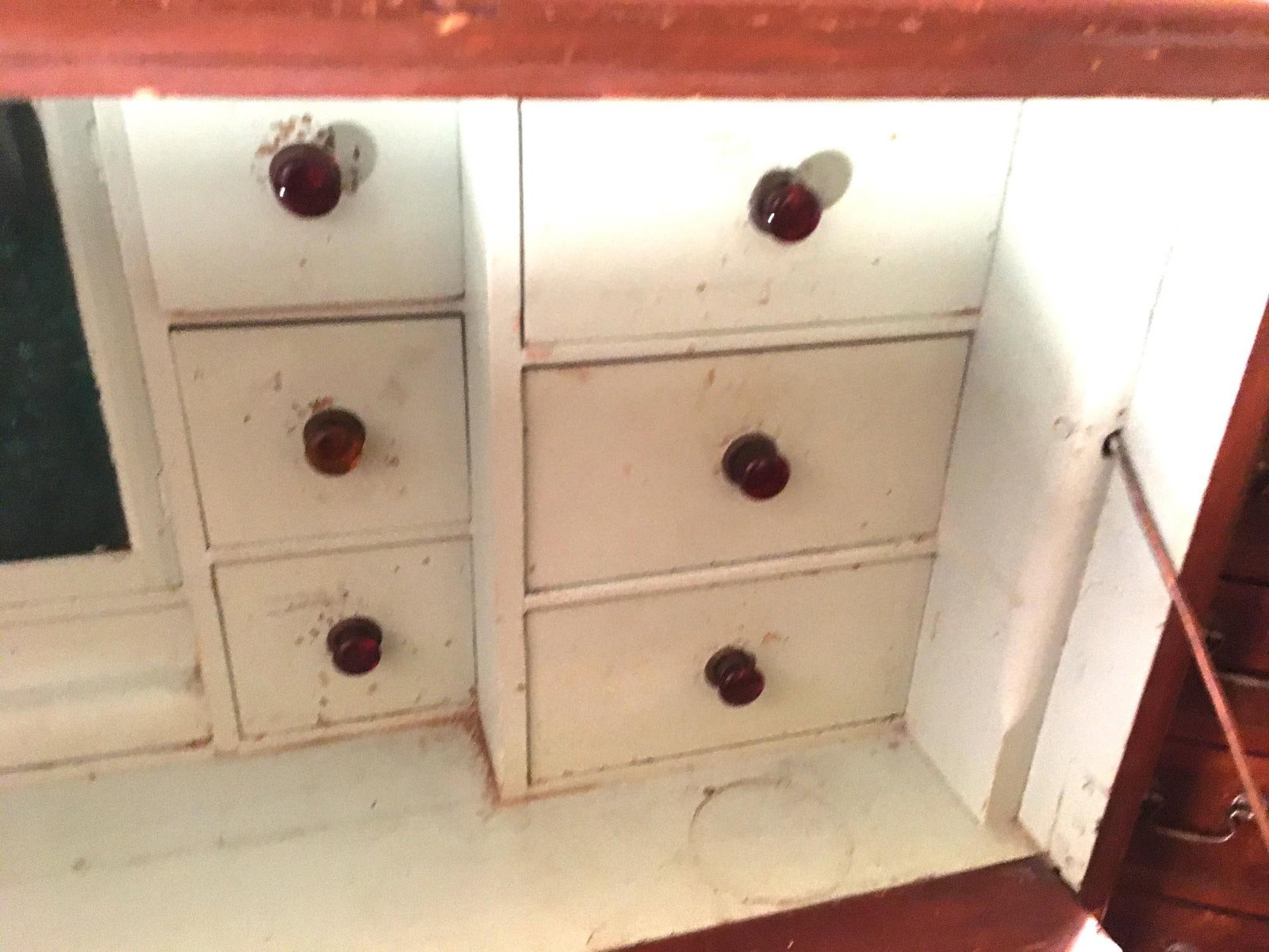 19thc Medical Paw Foot Cabinet Desk W/Original Milk Paint & Colored Glass Panels - 11
