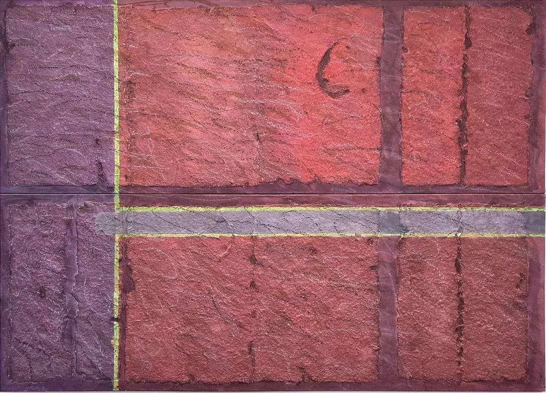 Jan Tips "Architectural Series #35" 1984 Mixed Media Abstract Diptych on Canvas - 16
