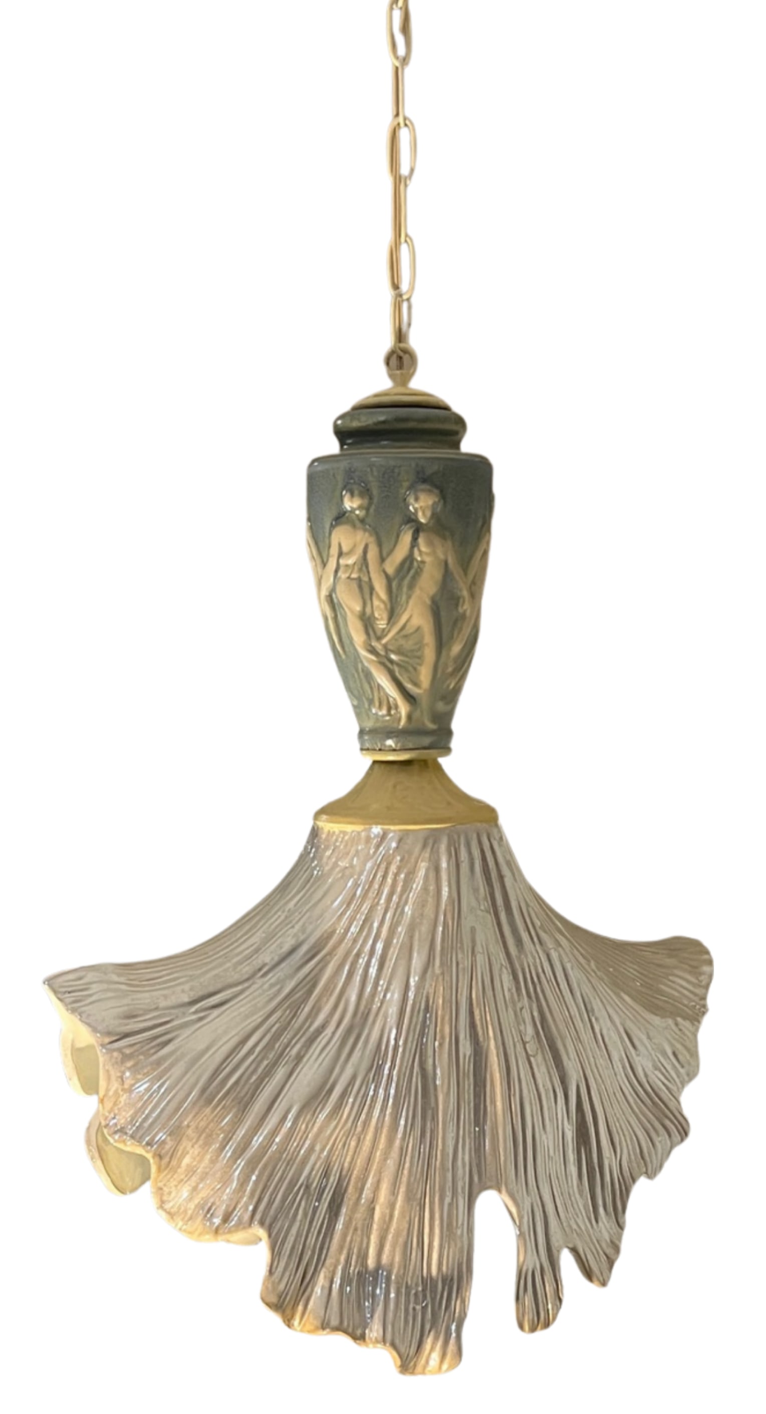 Vintage Light Blue Cream Goddess Ceramic Pendant Light - 12