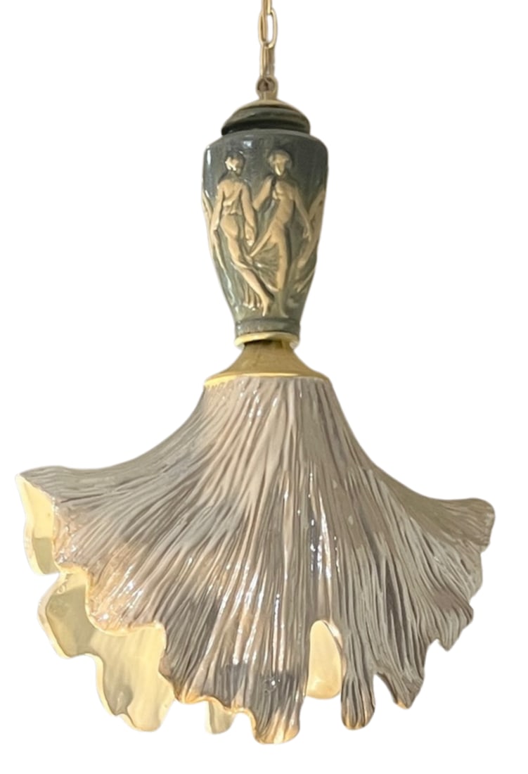 Vintage Light Blue Cream Goddess Ceramic Pendant Light - 14