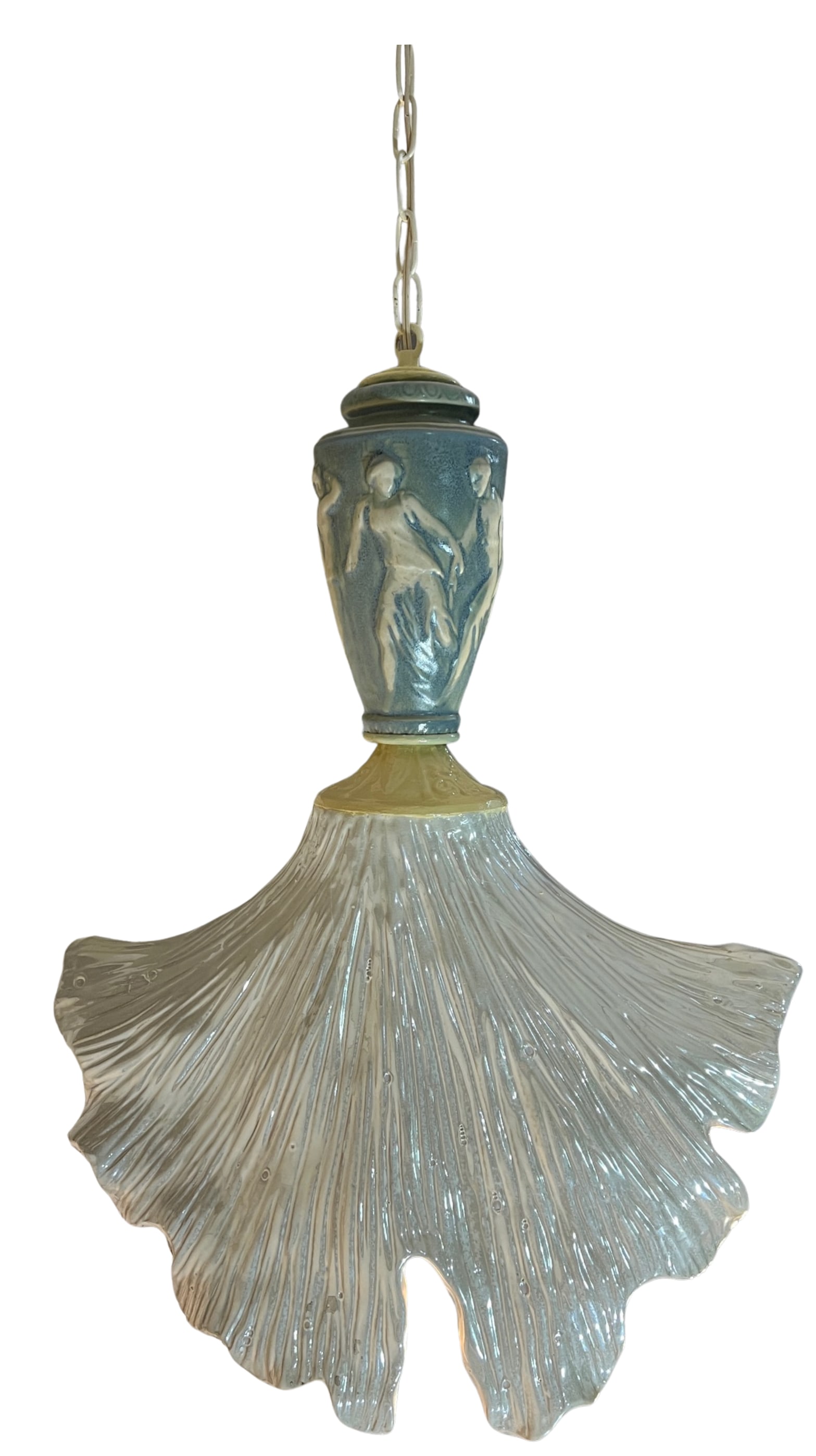 Vintage Light Blue Cream Goddess Ceramic Pendant Light - 16