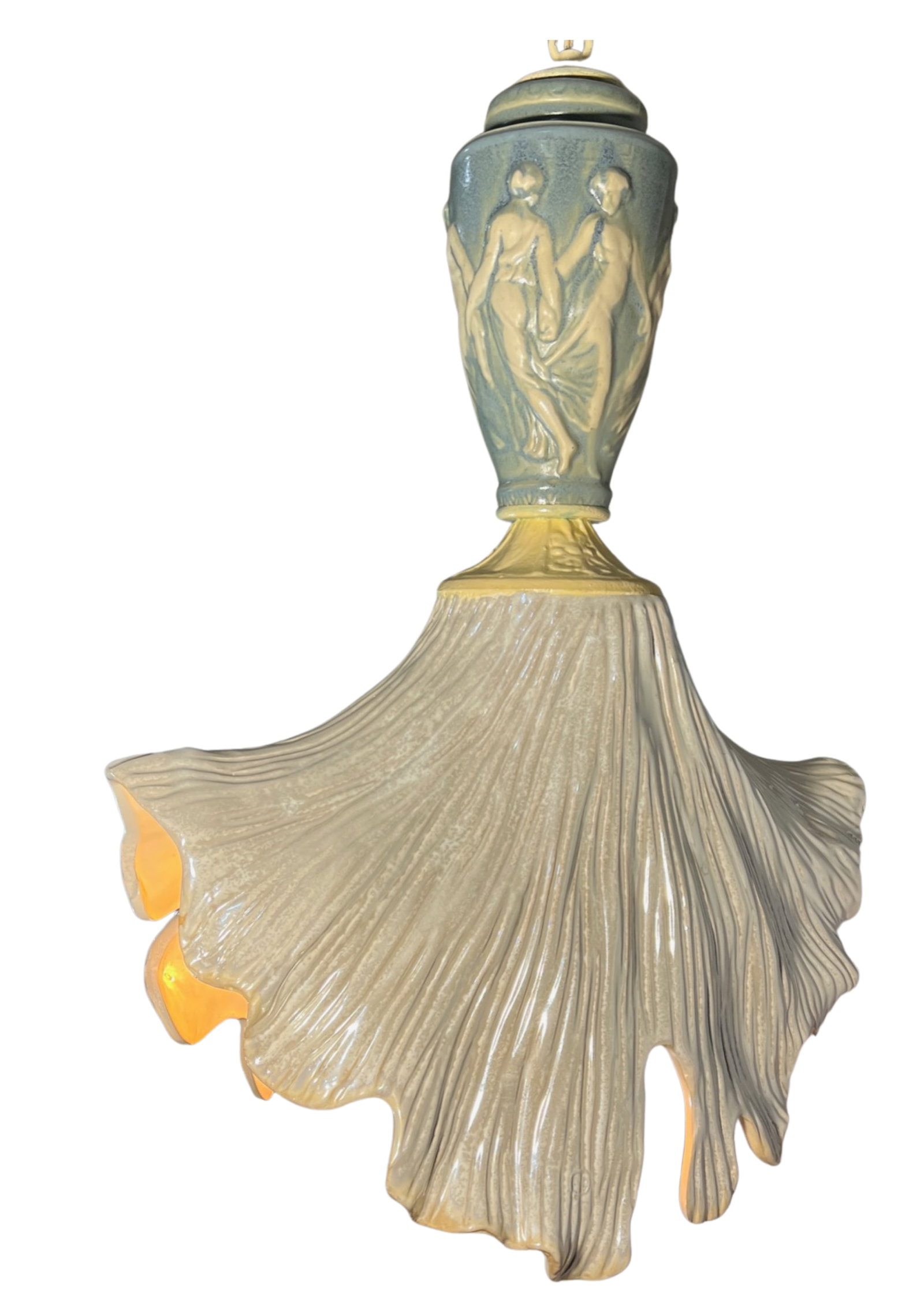 Vintage Light Blue Cream Goddess Ceramic Pendant Light - 17