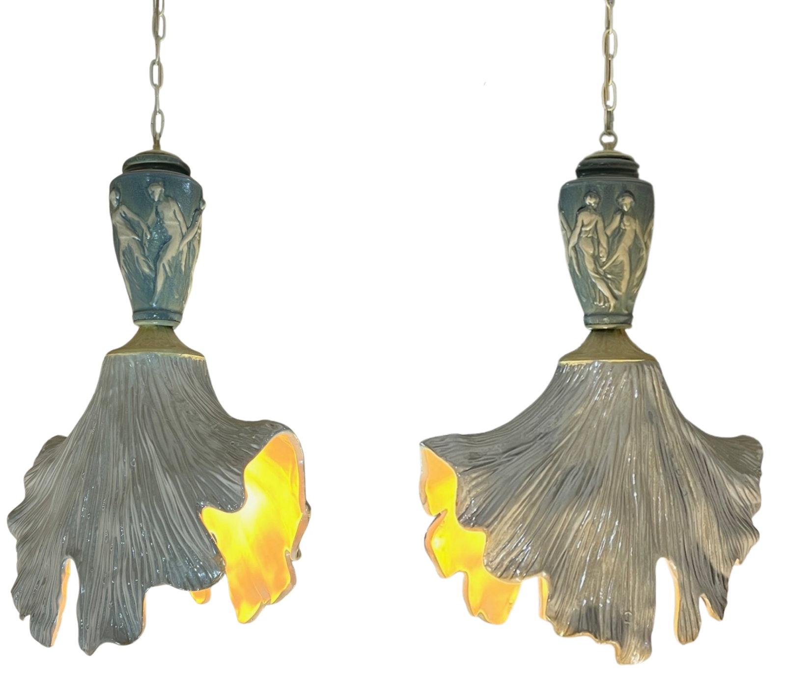 Vintage Light Blue Cream Goddess Ceramic Pendant Light - 3