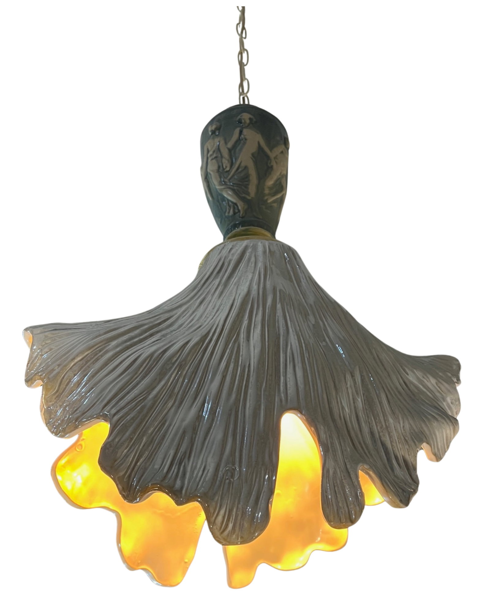 Vintage Light Blue Cream Goddess Ceramic Pendant Light - 7