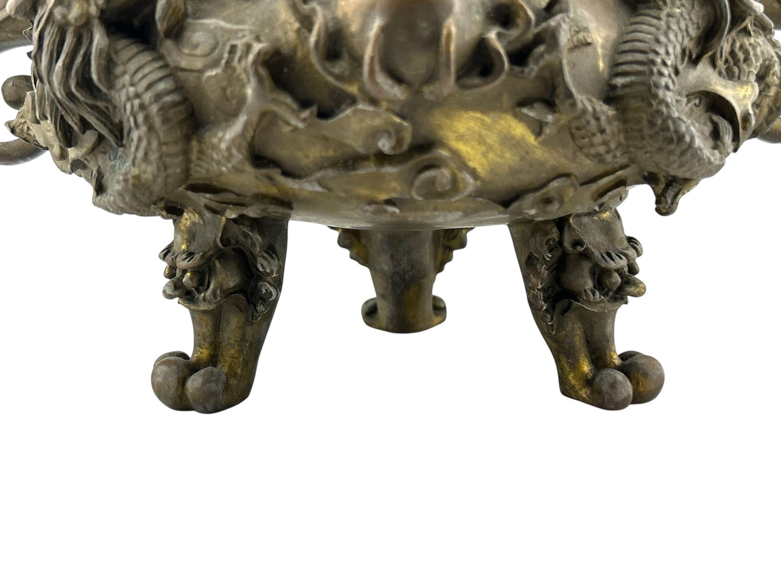 Antique Chinese Bronze Censer With Jade Orb Finial – Dragon Temple Incense Burner - 10