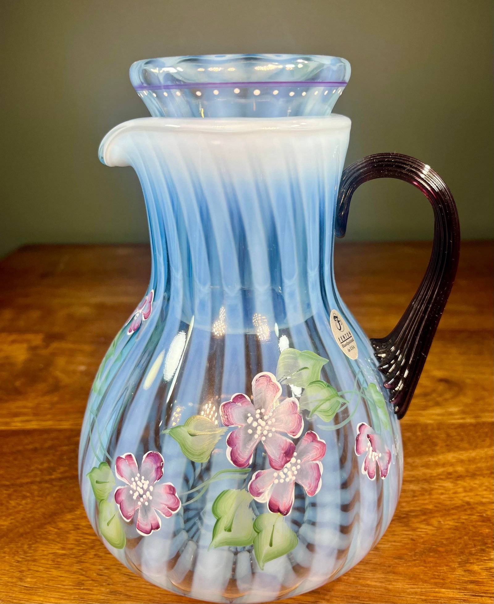 Late 20th Century Fenton Misty Blue Opalescent Art Glass Pitcher - 2
