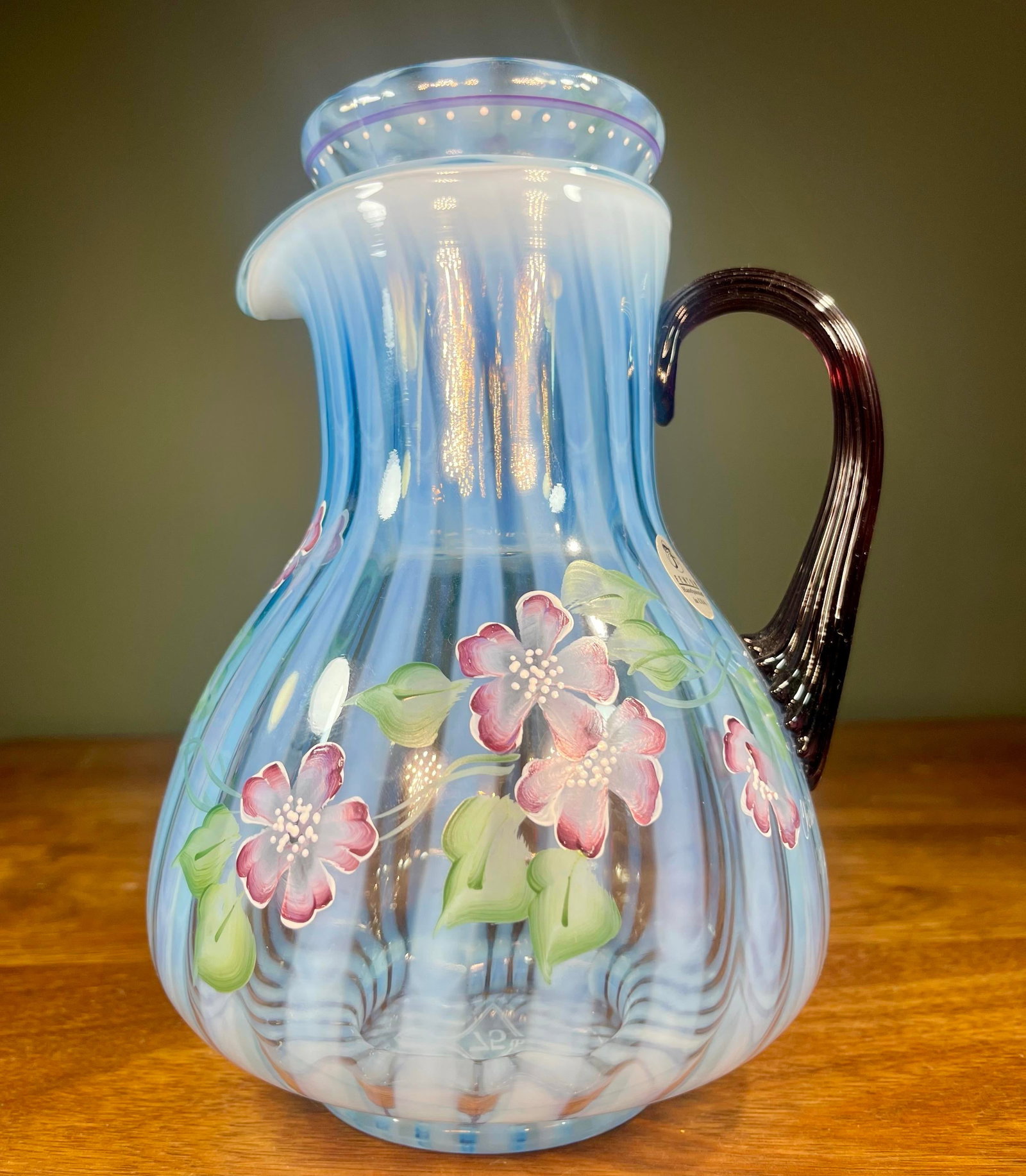 Late 20th Century Fenton Misty Blue Opalescent Art Glass Pitcher - 3