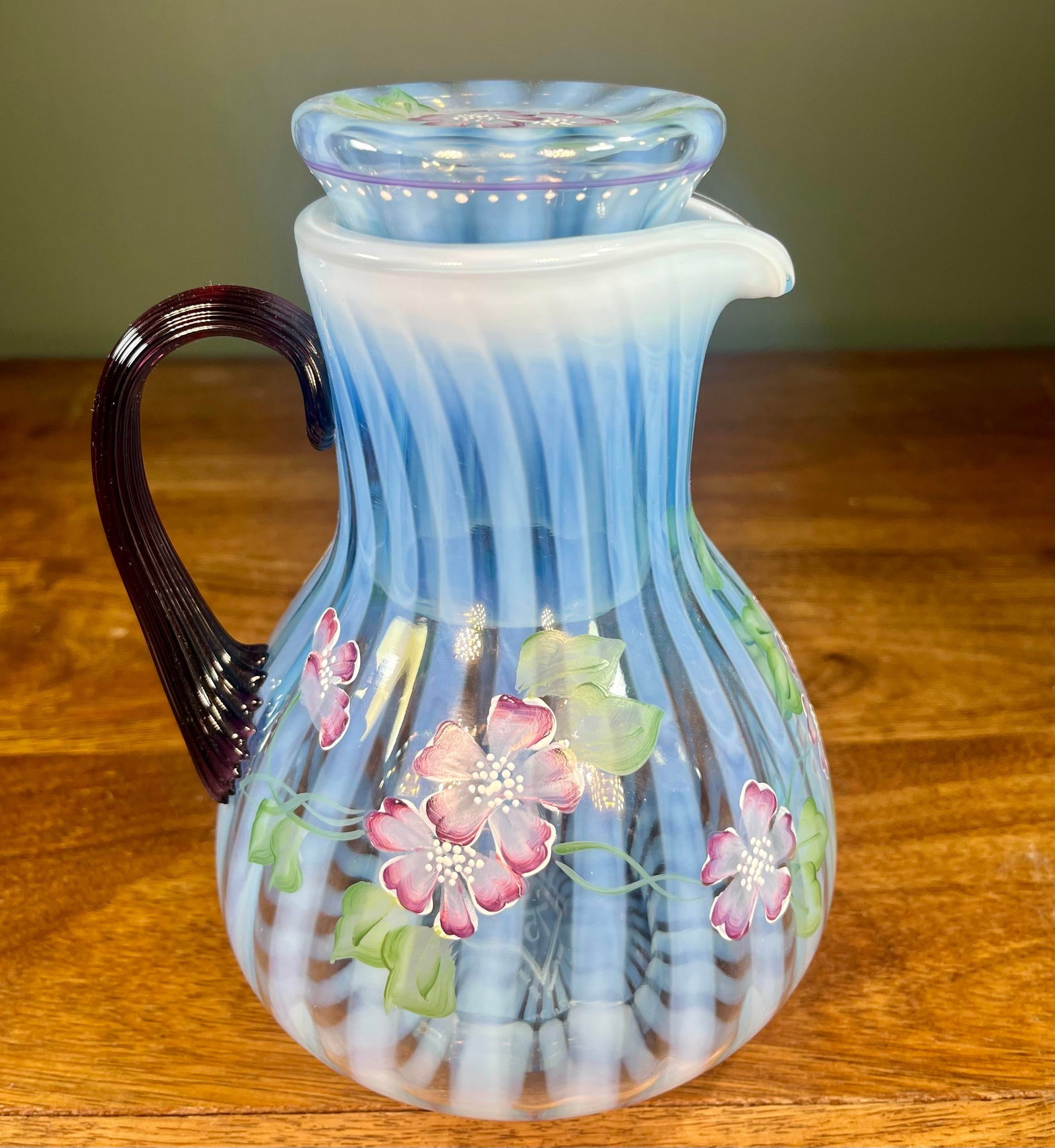 Late 20th Century Fenton Misty Blue Opalescent Art Glass Pitcher - 6