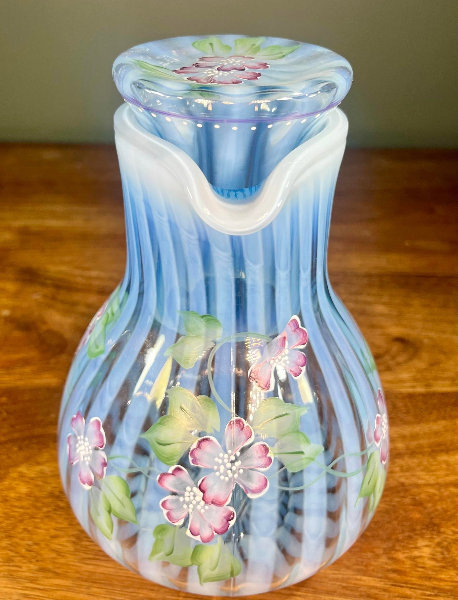 Late 20th Century Fenton Misty Blue Opalescent Art Glass Pitcher - 7