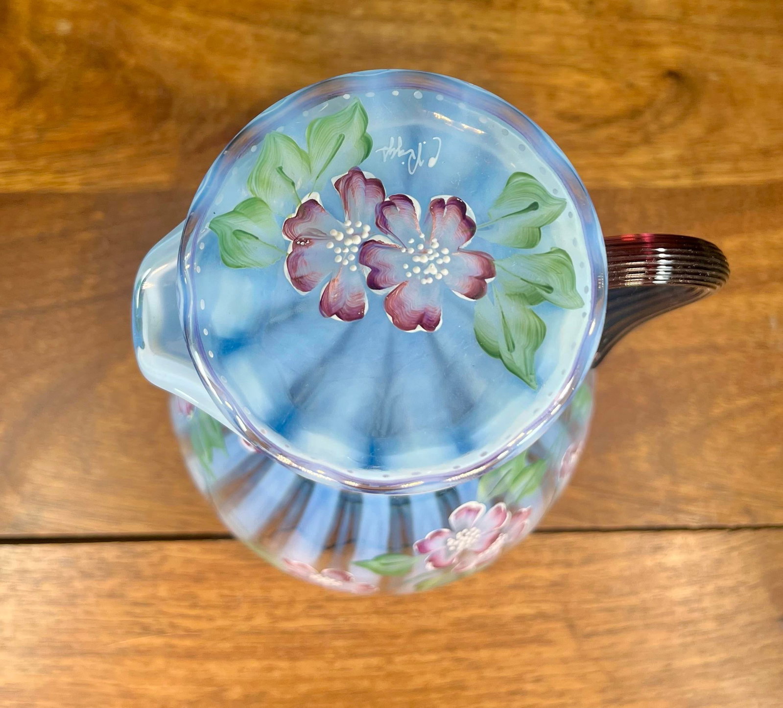 Late 20th Century Fenton Misty Blue Opalescent Art Glass Pitcher - 8