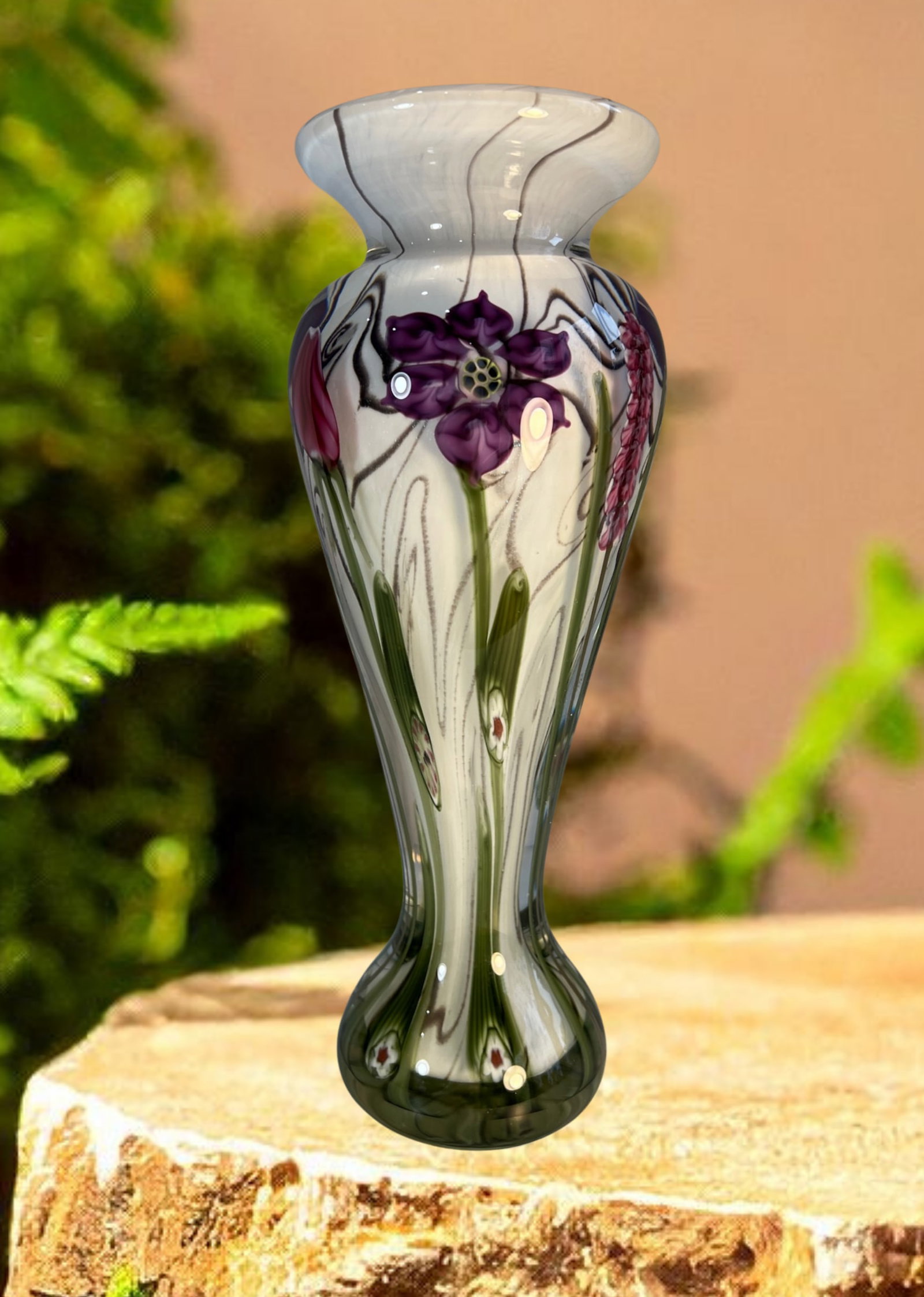 Signed Vandermark-Merritt-Smarr Glass Sv02w 7/100 Numbered Art Glass Floral Cased Art Glass Vase - 12